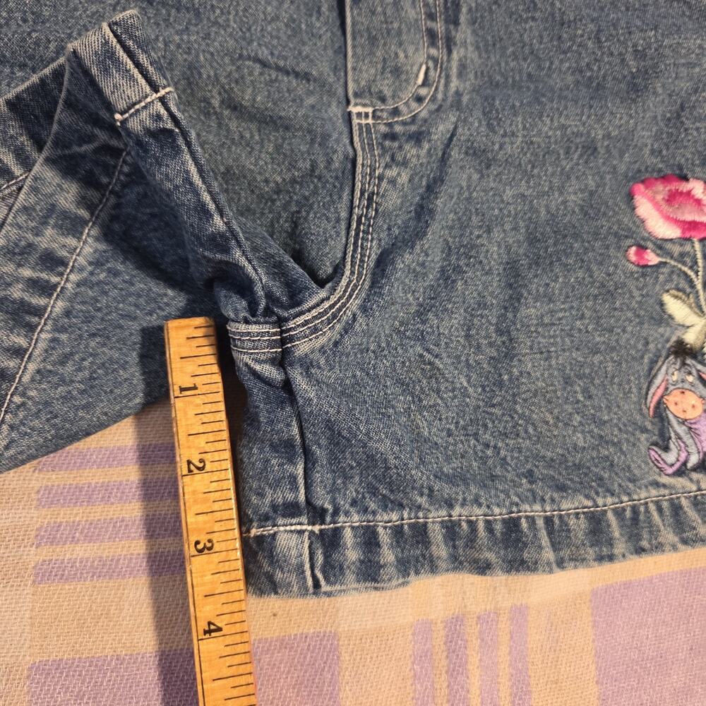 Vtg Eeyore Denim Womens Disney Overall Shorts Winnie The Pooh 90s Y2k Flowers - Picture 8 of 9